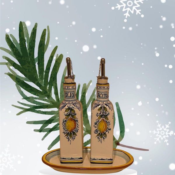 SET 2 SQUARE BOTTLES CM.18H DESIGN: FRUTTINA WITH TRAY